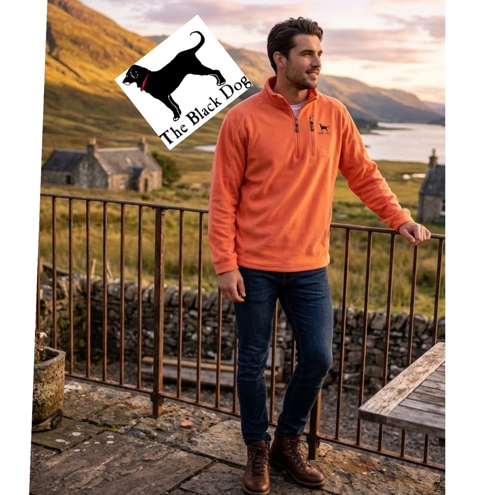 The Black Dog Mens Orange Quarter Zip Fleece Pullover Jacket Logo Size L